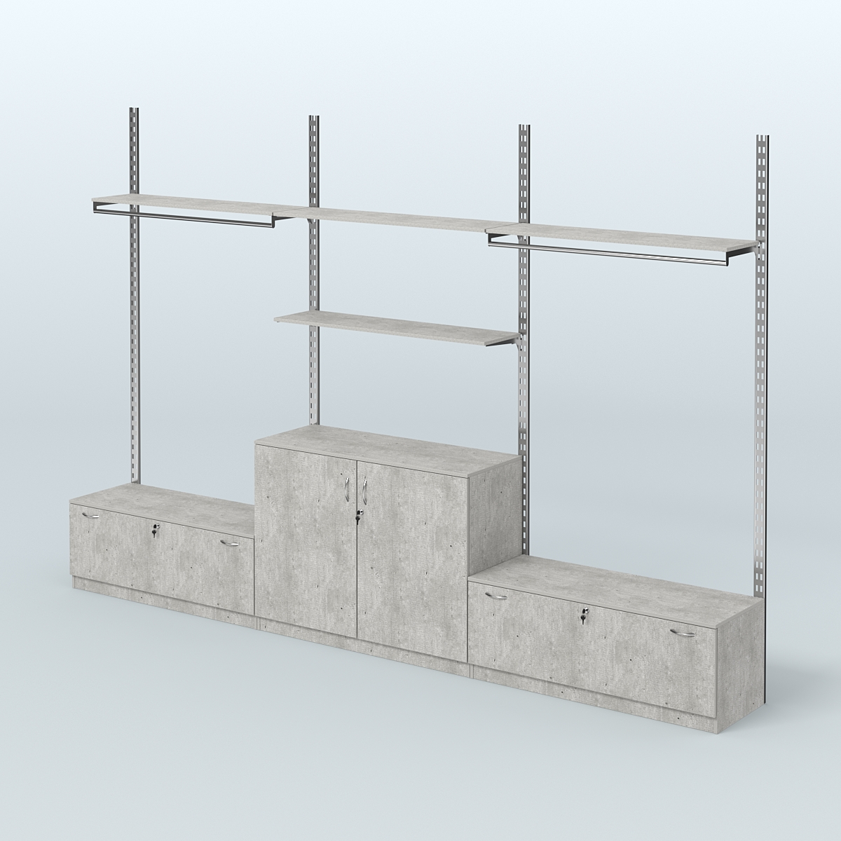 Система ГЛОБАЛ со сборными поручнями, полками из ДСП и тумбами Т11 и Т23 №1 (3600 мм) Метрополитан Грей