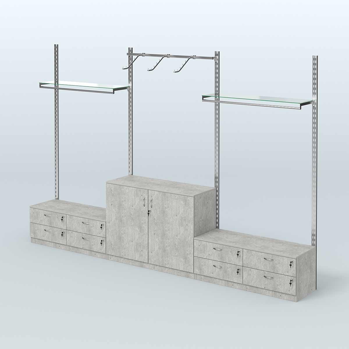 Система ГЛОБАЛ с пристенным и сборными поручнями, прозрачными полками и тумбами Т14 и Т23 №2 (3600 мм) Метрополитан Грей