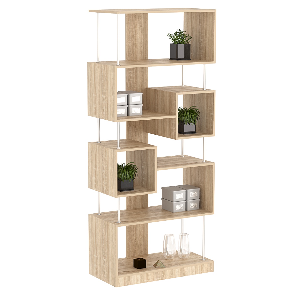 Стеллаж серии КУБ с комбинированными полками №8 Дуб сонома