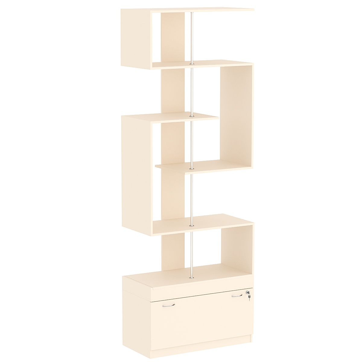 Стеллаж серии КУБ S-образный №4 с нижним накопителем Крем Вайс