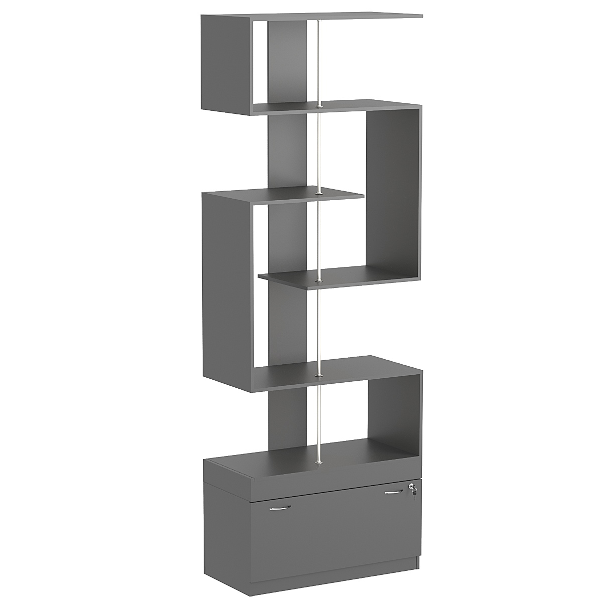 Стеллаж серии КУБ S-образный №4 с нижним накопителем Темно-Серый