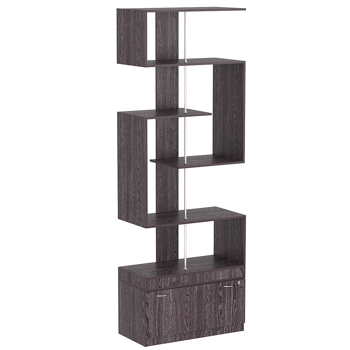 Стеллаж серии КУБ S-образный №4 с нижним накопителем Ясень Анкор темный - U31105