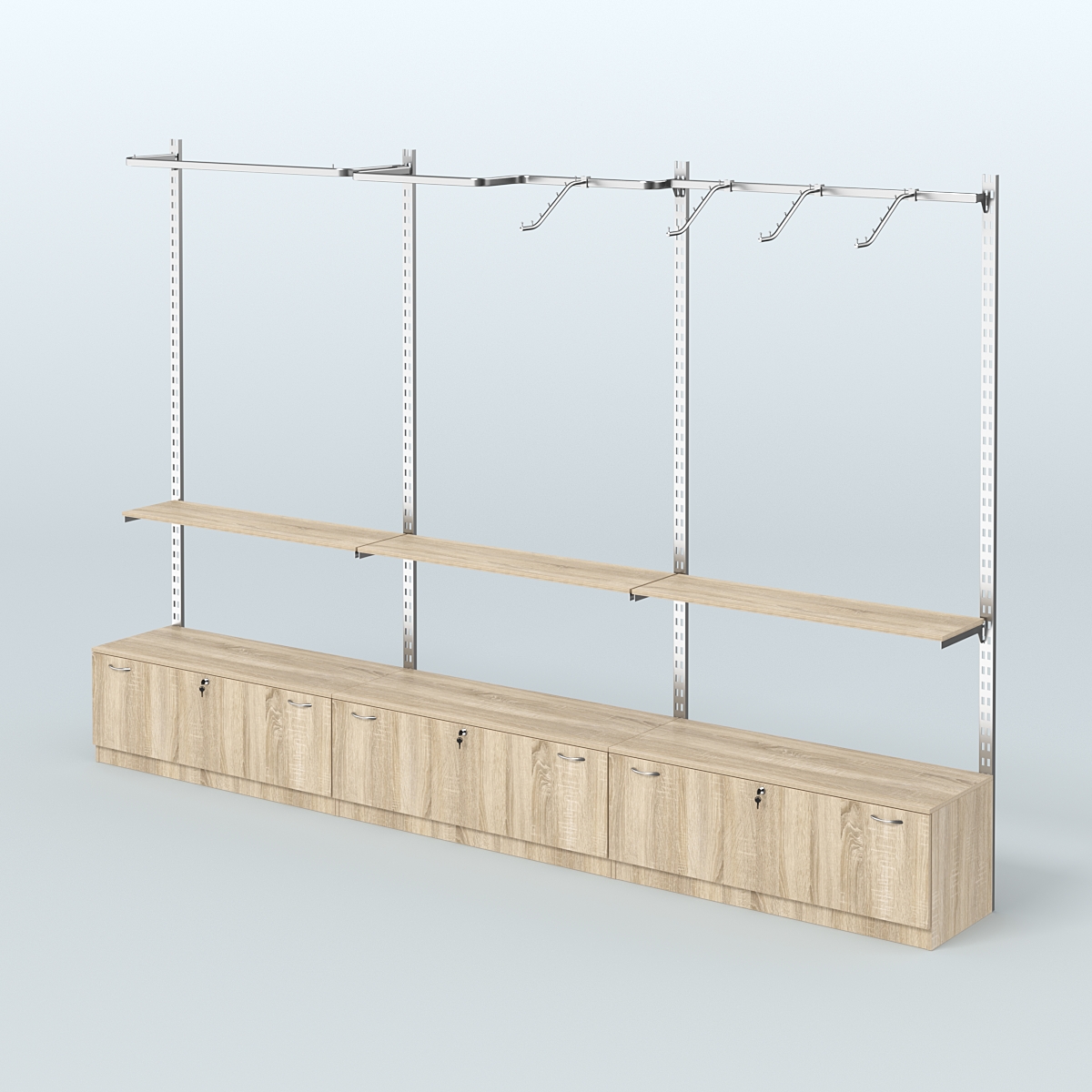 Система ГЛОБАЛ с разными видами поручней и полками с тумбами Т11 №3 (3600 мм) Дуб Сонома
