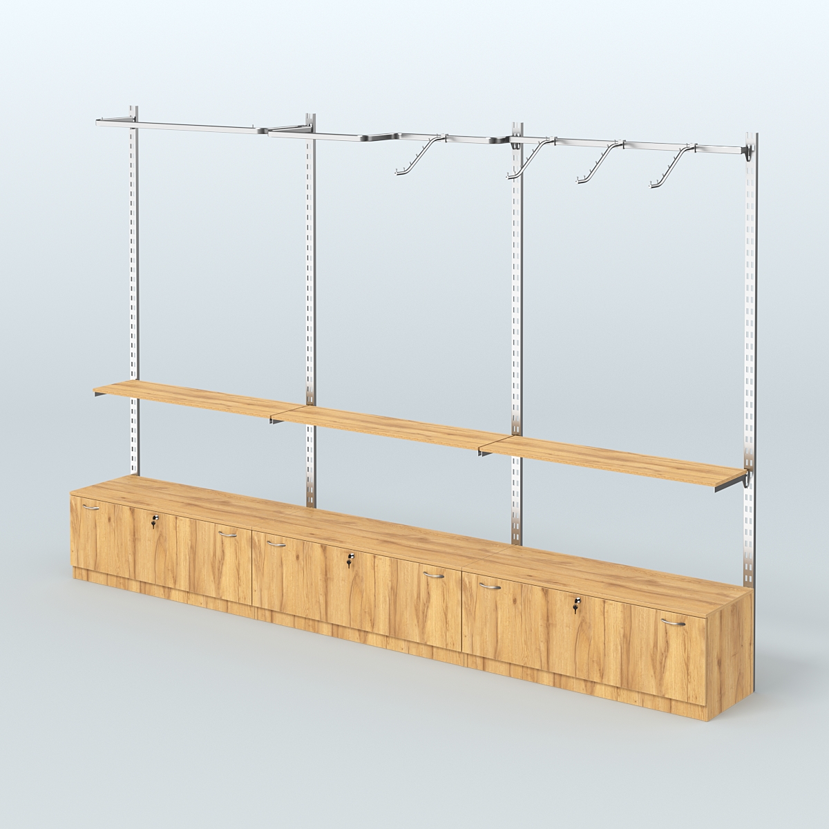 Система ГЛОБАЛ с разными видами поручней и полками с тумбами Т11 №3 (3600 мм) Дуб Золотистый