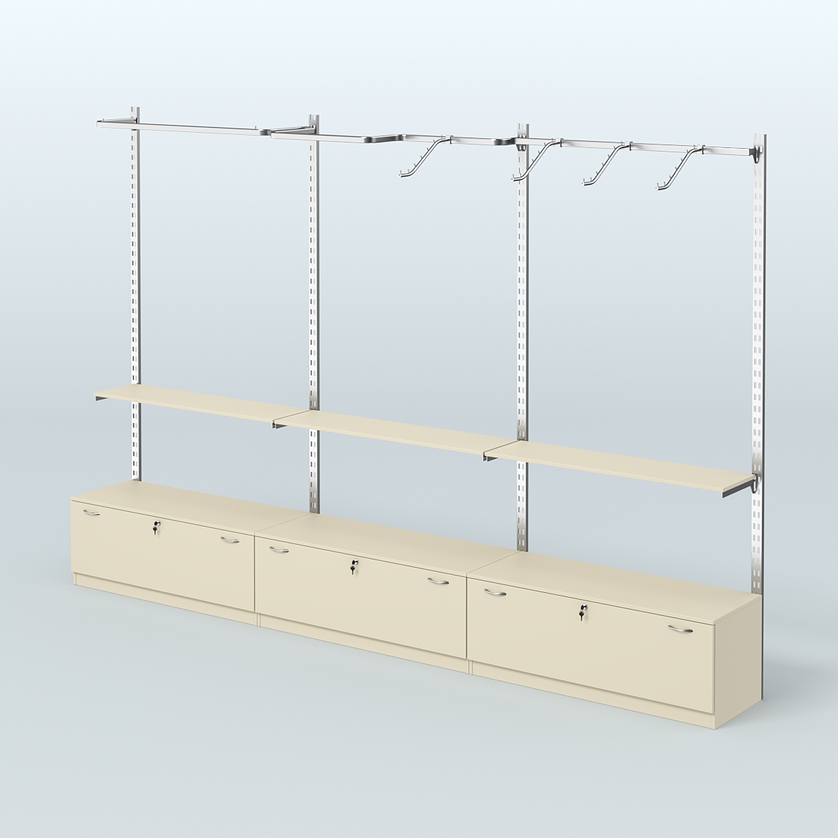 Система ГЛОБАЛ с разными видами поручней и полками с тумбами Т11 №3 (3600 мм) Крем Вайс