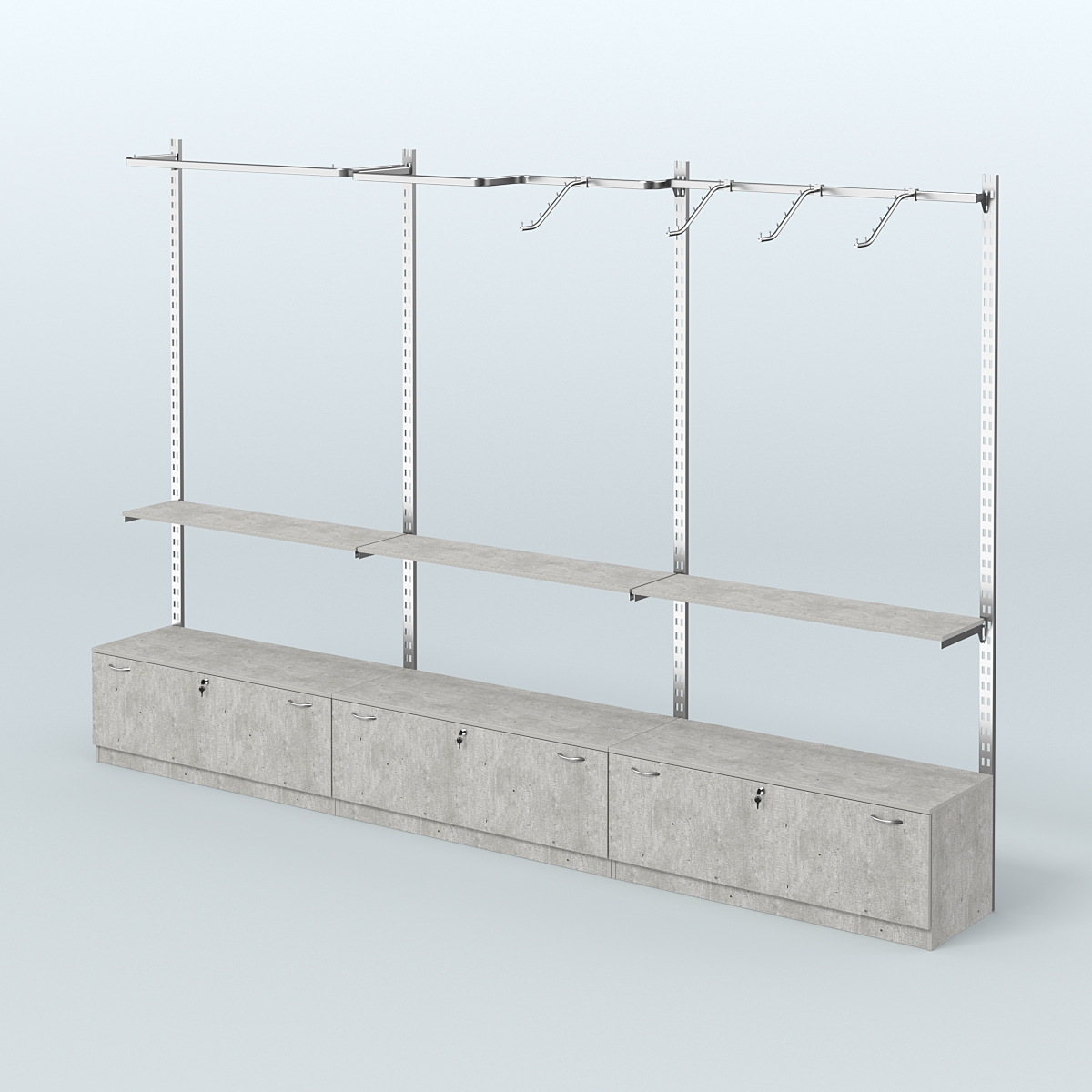 Система ГЛОБАЛ с разными видами поручней и полками с тумбами Т11 №3 (3600 мм) Метрополитан Грей