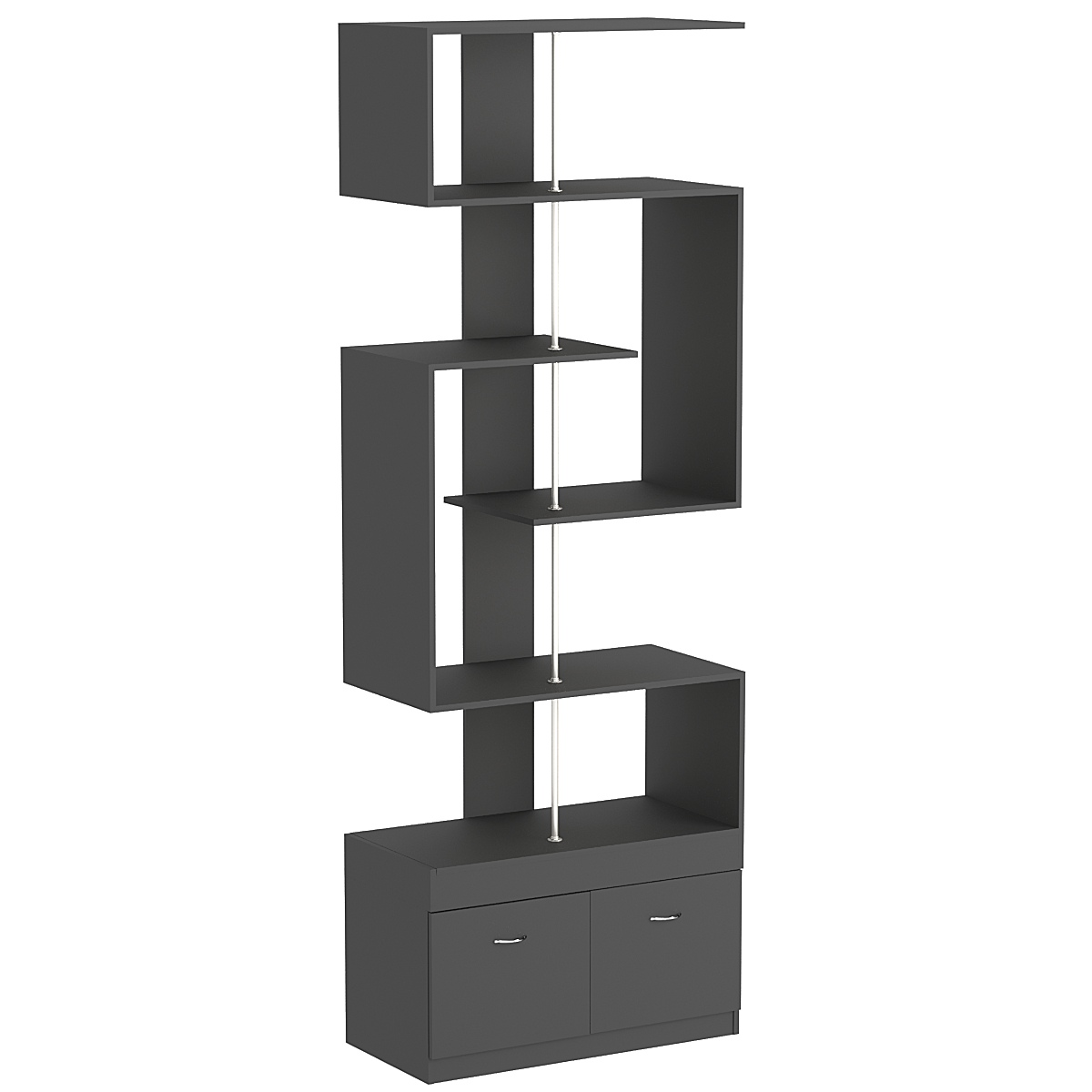 Стеллаж серии КУБ S-образный №4 с тумбой Т-20 Черный