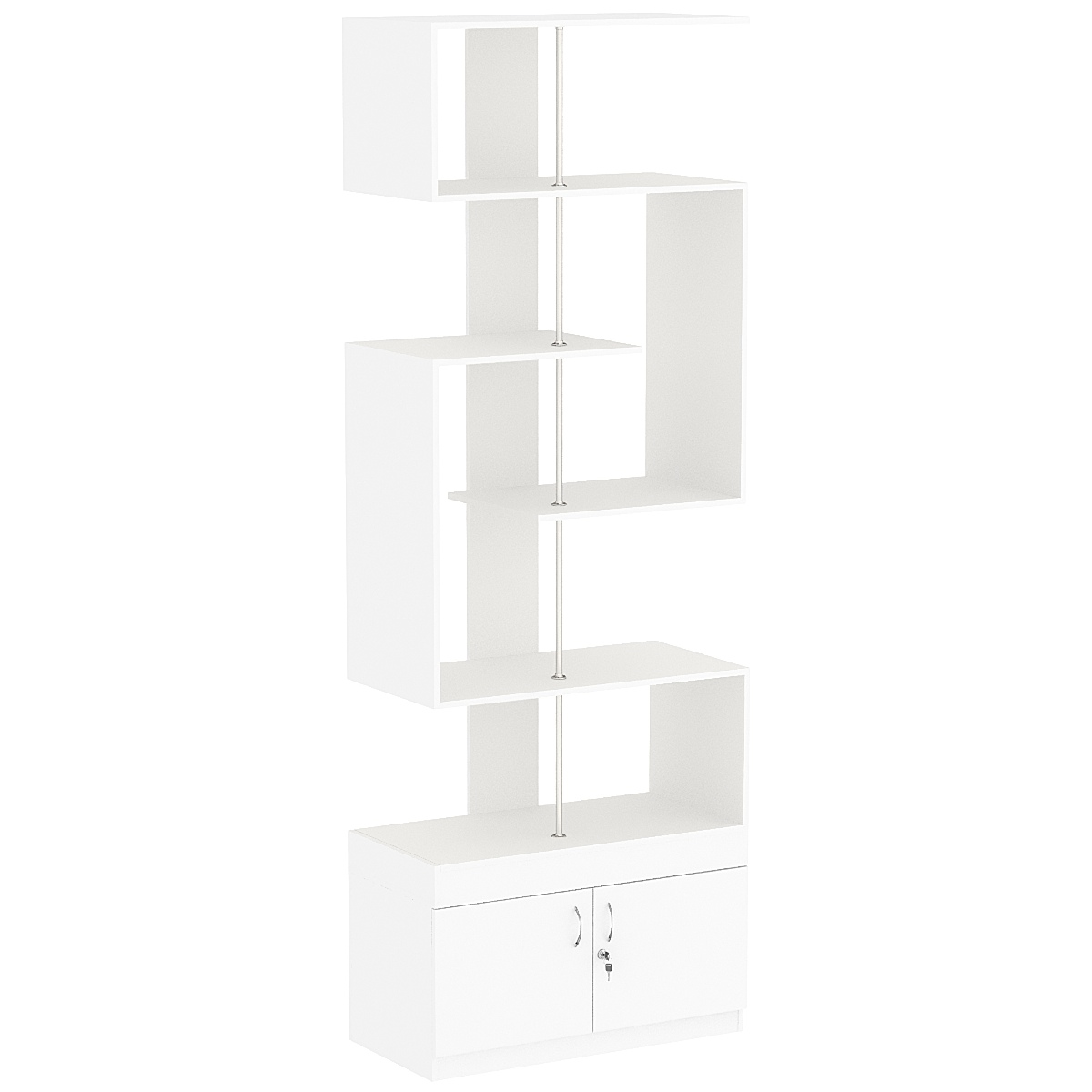 Стеллаж серии КУБ S-образный №4 с распашными дверками в накопителе Белый