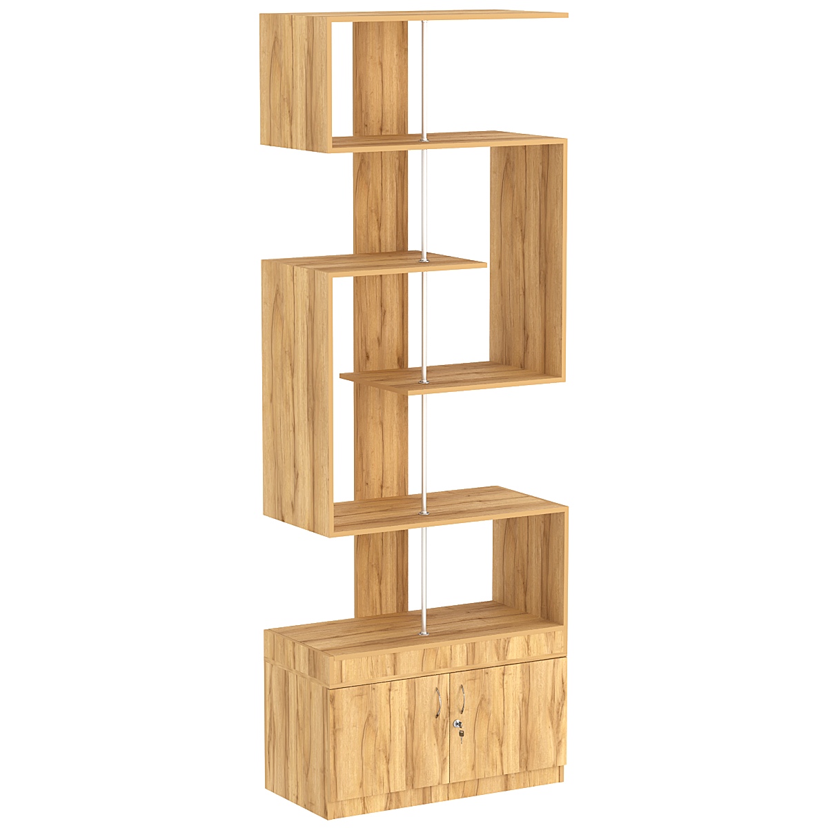 Стеллаж серии КУБ S-образный №4 с распашными дверками в накопителе Дуб Золотистый