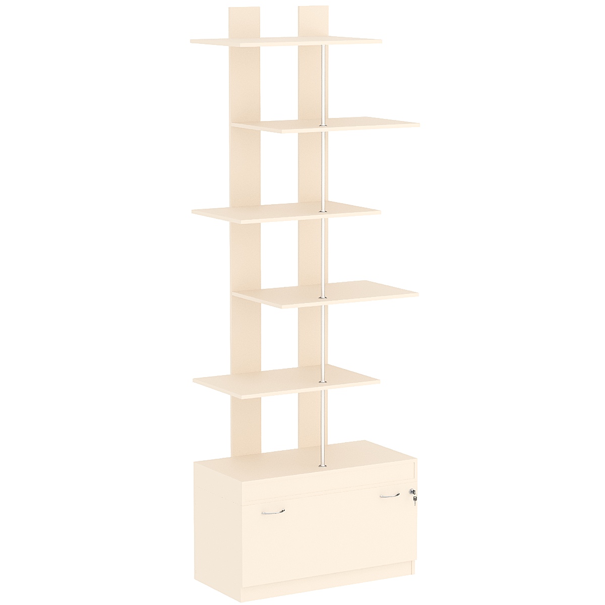 Стеллаж серии КУБ №5 с четырьмя полками высокий Крем Вайс
