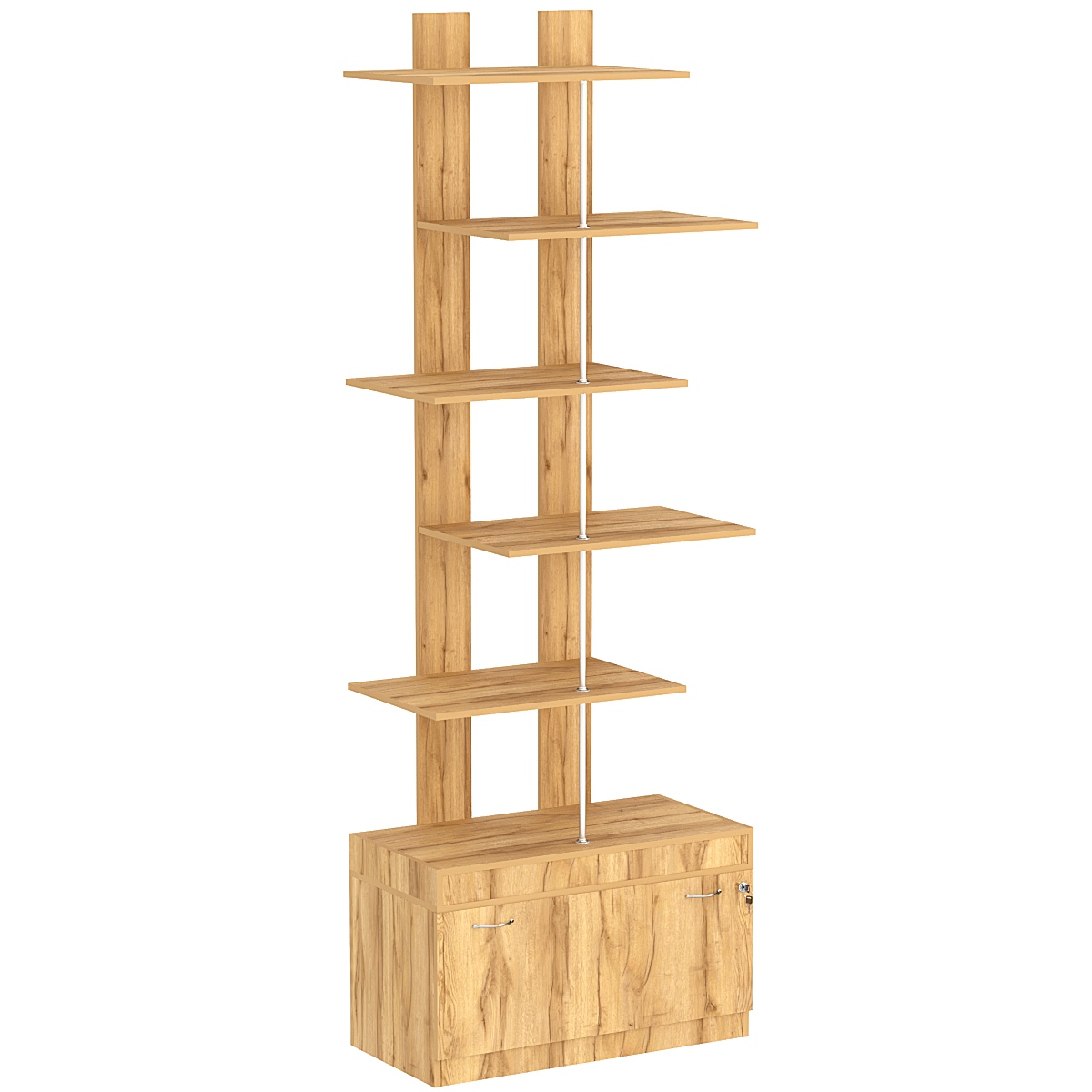 Стеллаж серии КУБ №5 с четырьмя полками высокий Дуб Золотистый