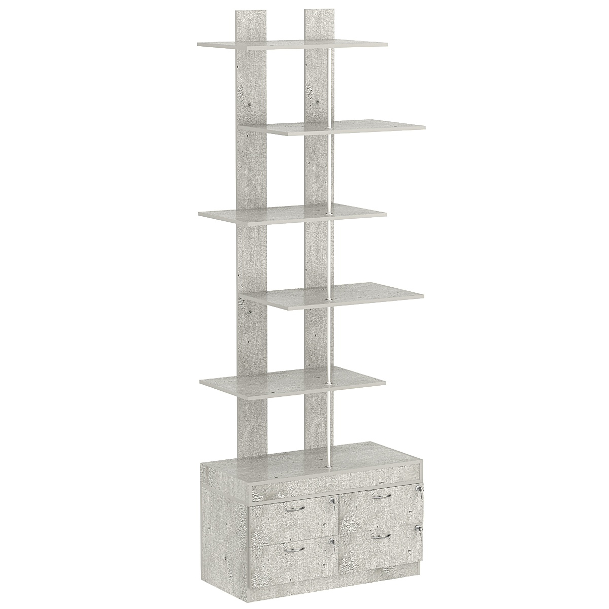 Стеллаж серии КУБ №5 с четырьмя полками и узкими ящиками Метрополитан Грей