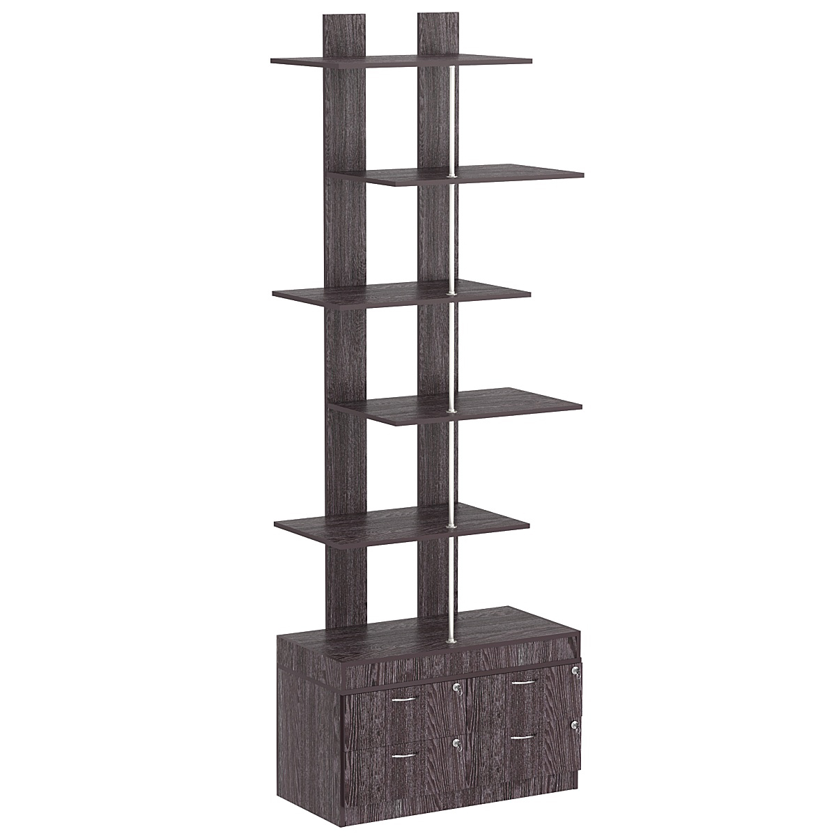 Стеллаж серии КУБ №5 с четырьмя полками и узкими ящиками Ясень Анкор темный - U31105
