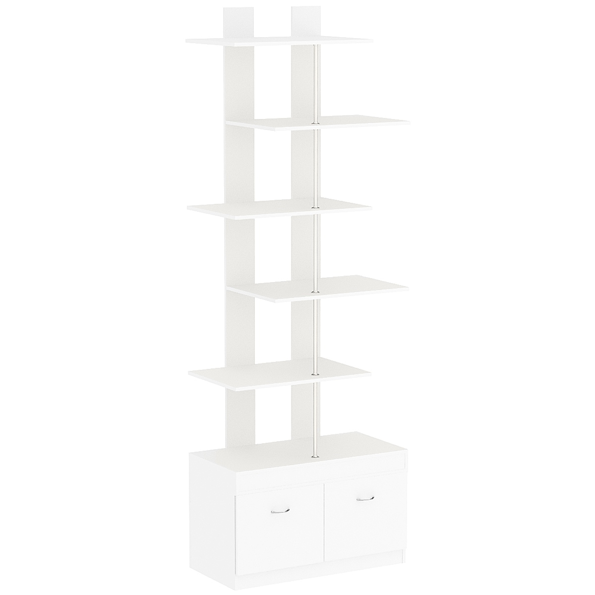 Стеллаж серии КУБ №5 с четырьмя полками и двумя глубокими ящиками Белый