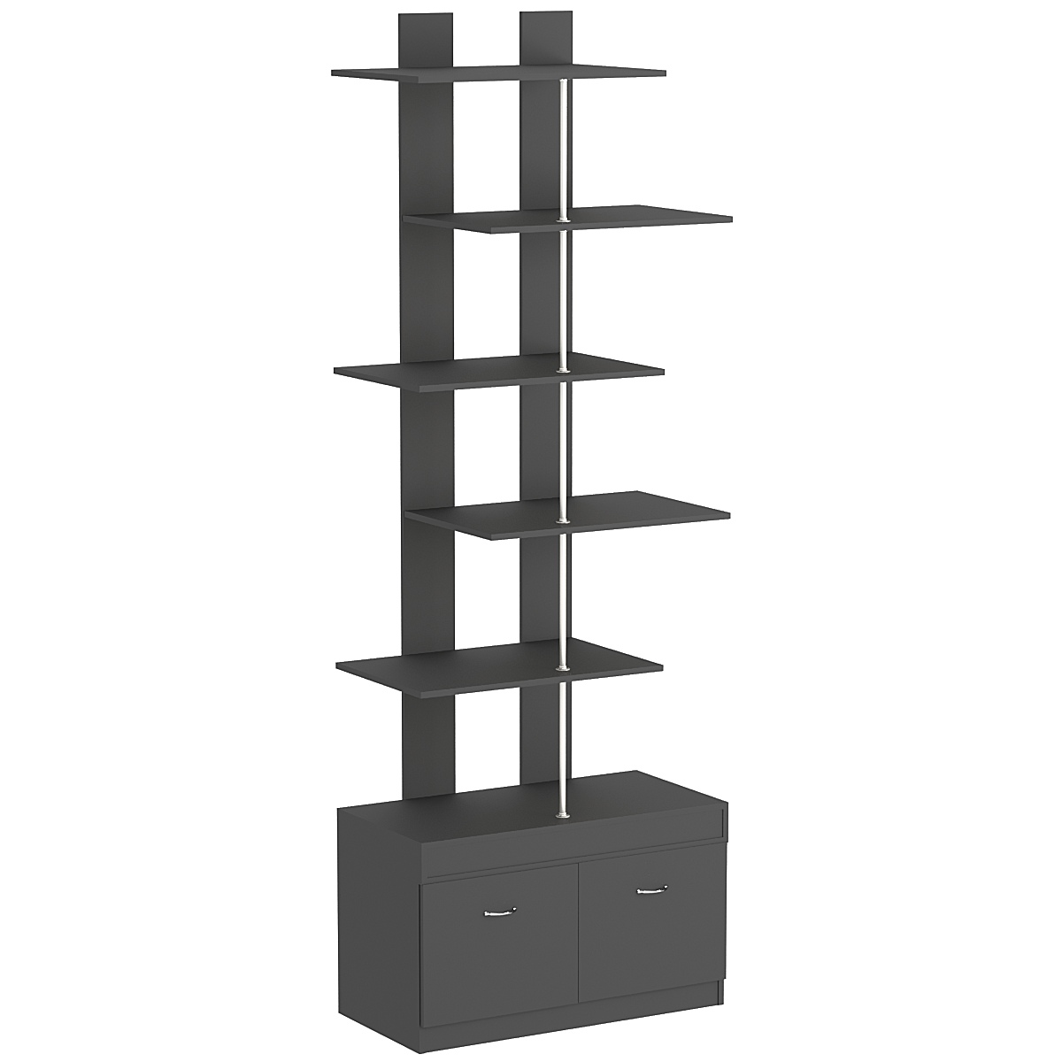 Стеллаж серии КУБ №5 с четырьмя полками и двумя глубокими ящиками Черный