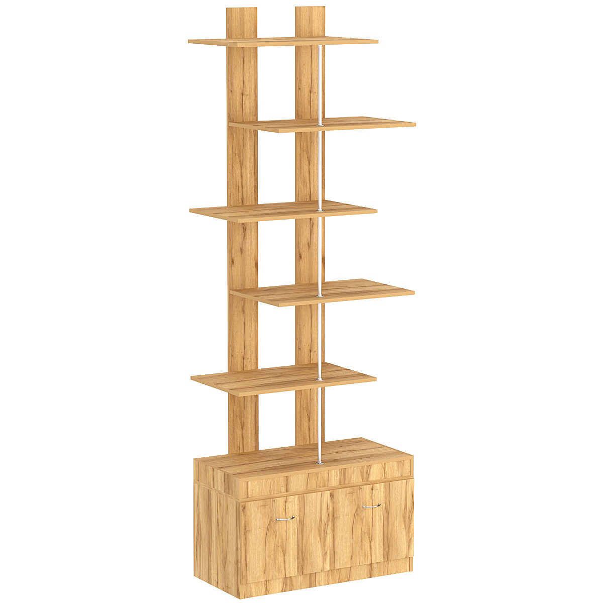 Стеллаж серии КУБ №5 с четырьмя полками и двумя глубокими ящиками Дуб Золотистый