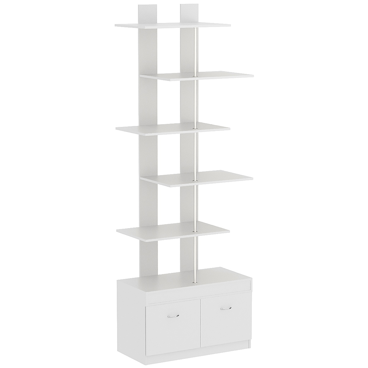 Стеллаж серии КУБ №5 с четырьмя полками и двумя глубокими ящиками Серый