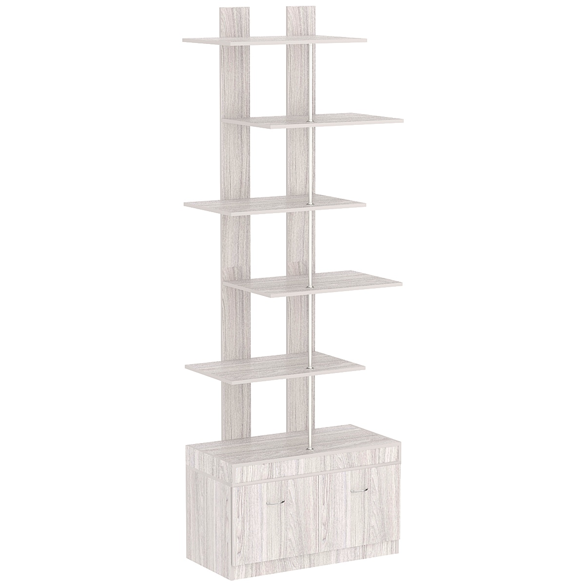 Стеллаж серии КУБ №5 с четырьмя полками и двумя глубокими ящиками Ясень Анкор светлый - U31104