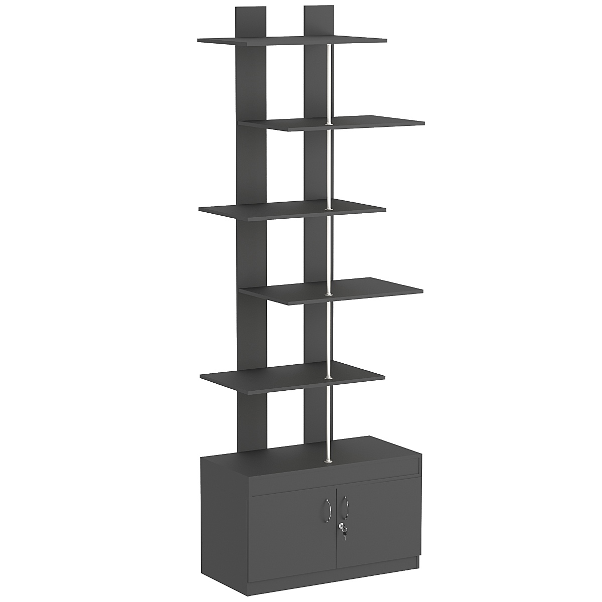 Стеллаж серии КУБ №5 с четырьмя полками и распашными дверками в накопителе Черный