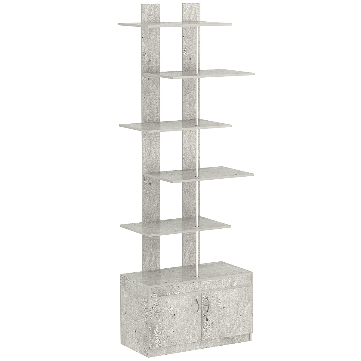 Стеллаж серии КУБ №5 с четырьмя полками и распашными дверками в накопителе Метрополитан Грей