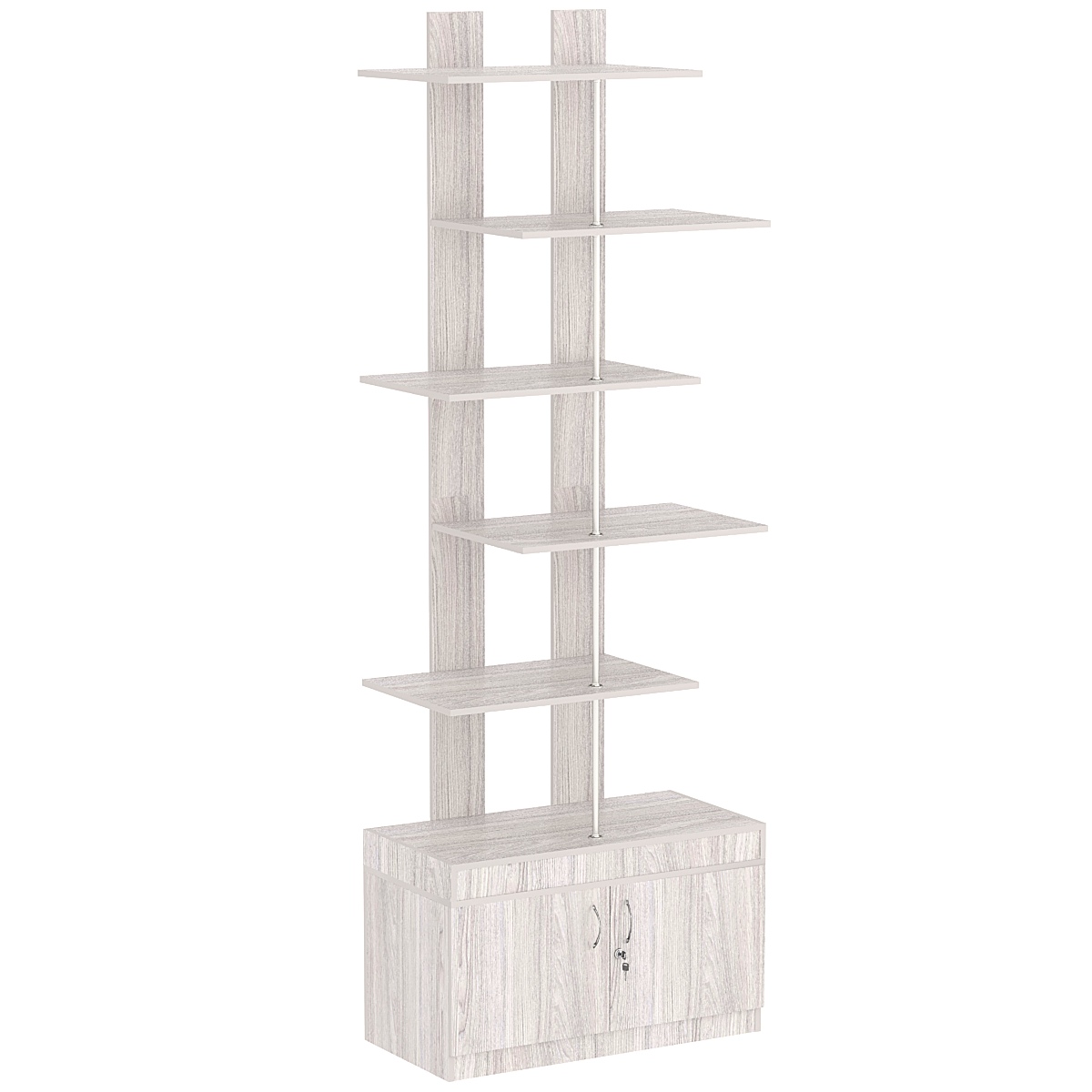 Стеллаж серии КУБ №5 с четырьмя полками и распашными дверками в накопителе Ясень Анкор светлый - U31104