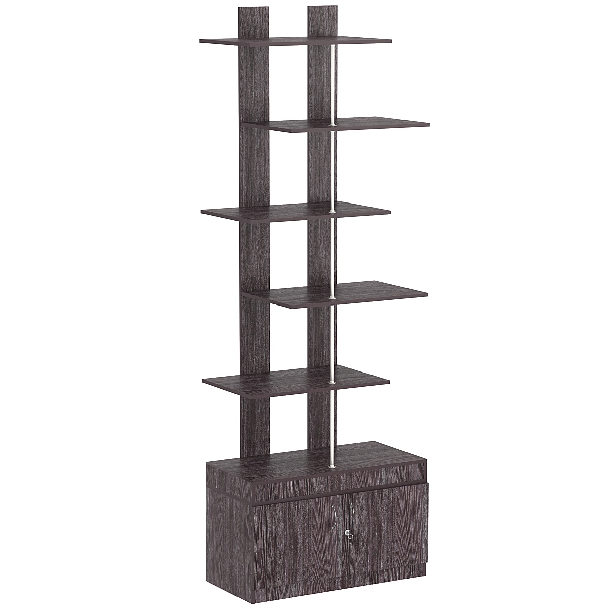 Стеллаж серии КУБ №5 с четырьмя полками и распашными дверками в накопителе Ясень Анкор темный - U31105