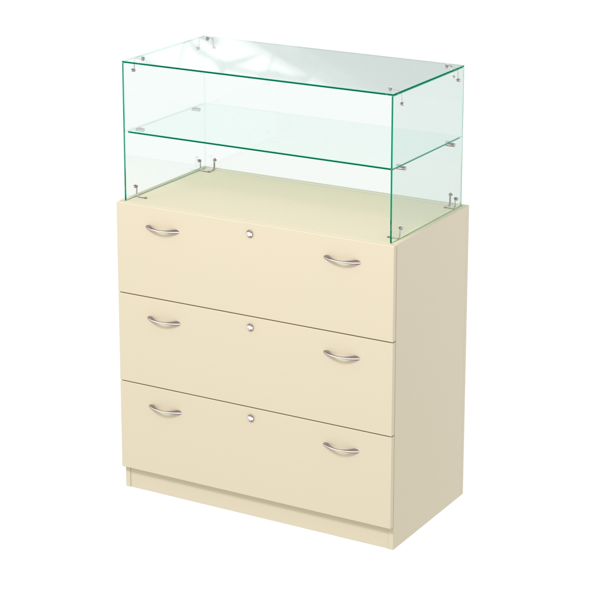 Прилавок из ДСП и стекла с выдвижными ящиками Селена-1 Крем Вайс