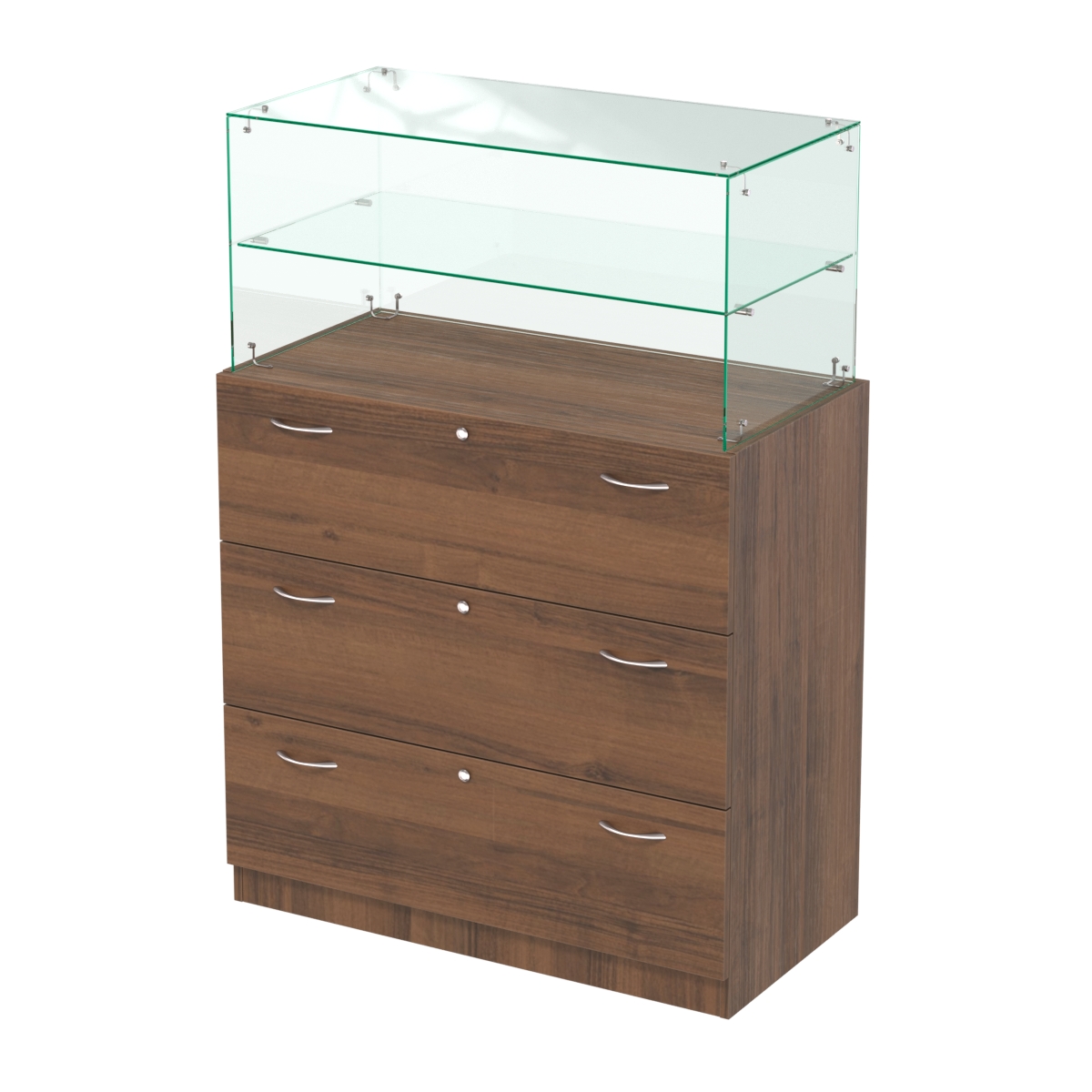 Прилавок из ДСП и стекла с выдвижными ящиками Селена-1 Орех