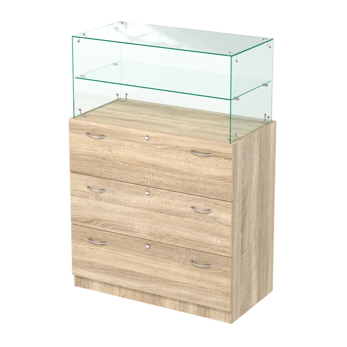 Прилавок из ДСП и стекла с выдвижными ящиками Селена-1 Дуб сонома