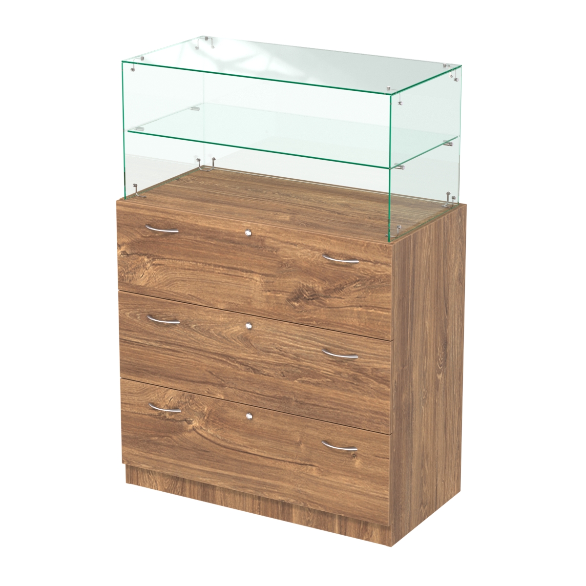 Прилавок из ДСП и стекла с выдвижными ящиками Селена-1 Дуб Канзас коричневый