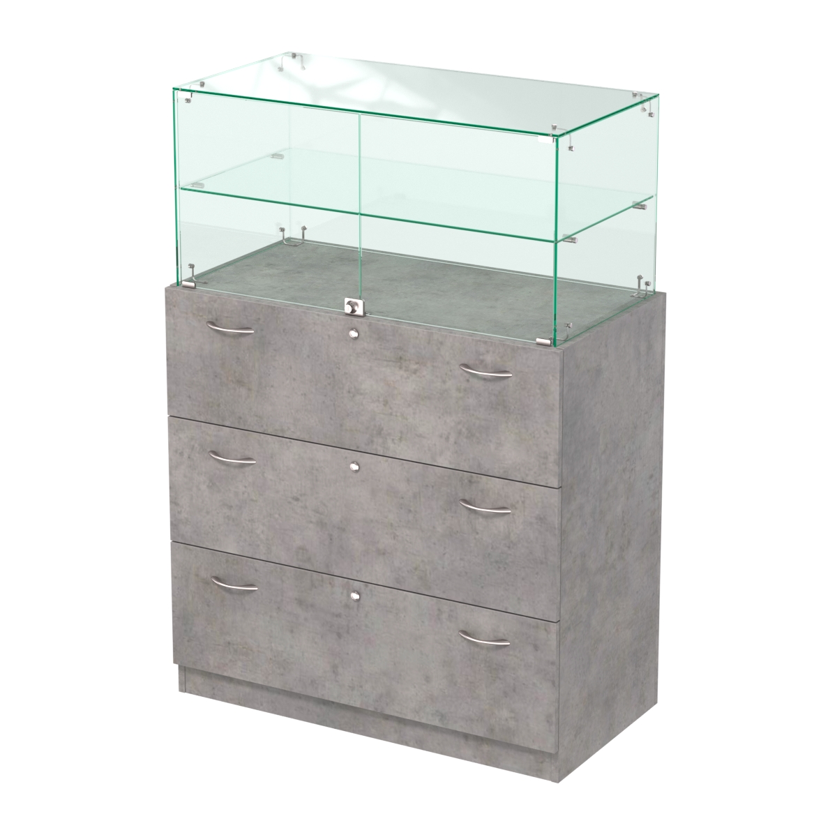Прилавок с распашными дверками в стеклянной части Селена-101 Бетон Чикаго светло-серый F186 ST9