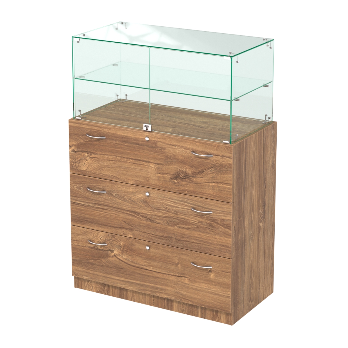 Прилавок с распашными дверками в стеклянной части Селена-101 Дуб Канзас коричневый