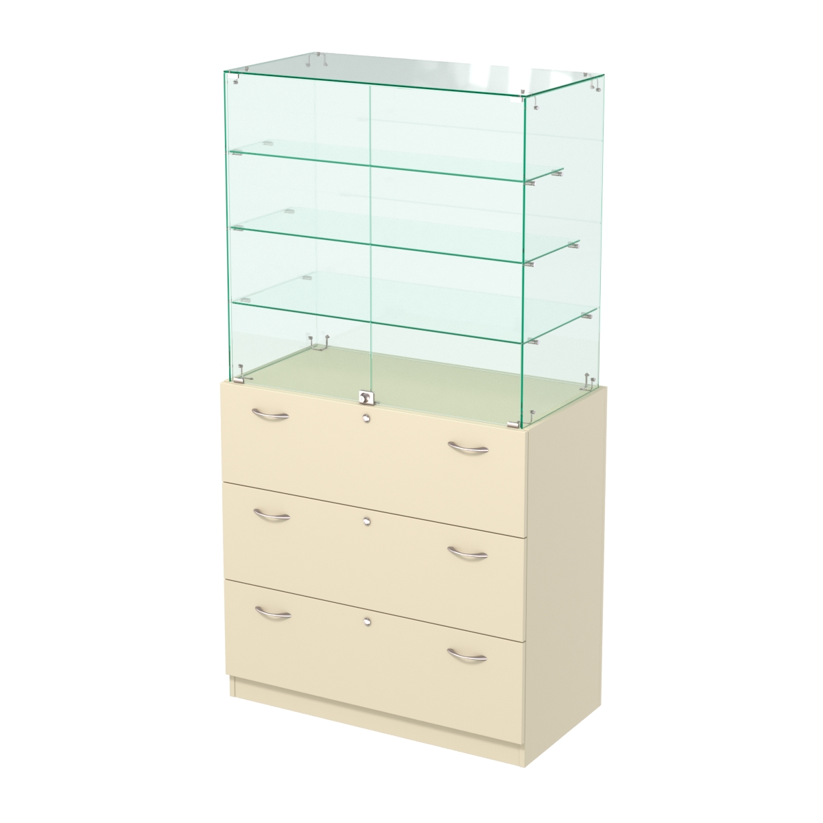 Прилавок с тремя стеклянными полками и выдвижными ящиками Селена-103 Крем Вайс