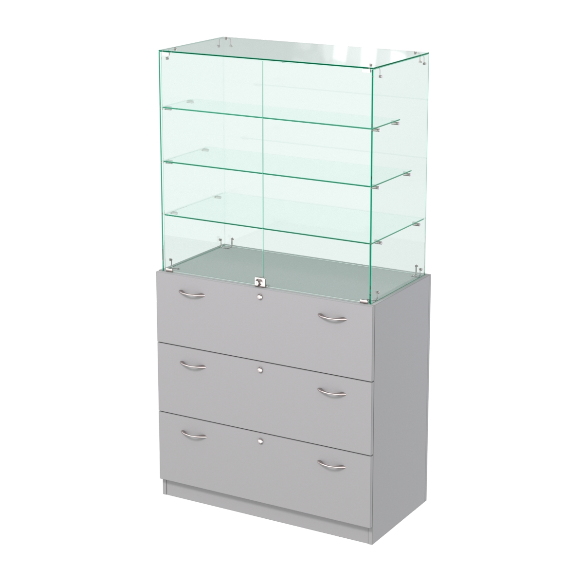 Прилавок с тремя стеклянными полками и выдвижными ящиками Селена-103 Серый