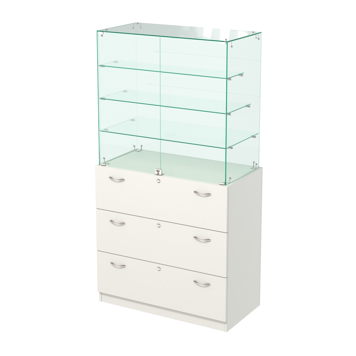 Прилавок с тремя стеклянными полками и выдвижными ящиками Селена-103 Белый