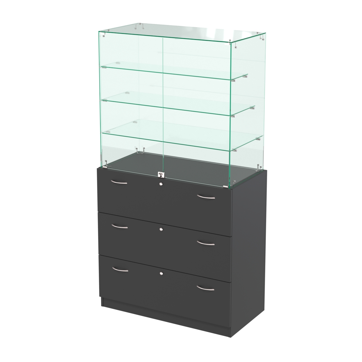 Прилавок с тремя стеклянными полками и выдвижными ящиками Селена-103 Черный