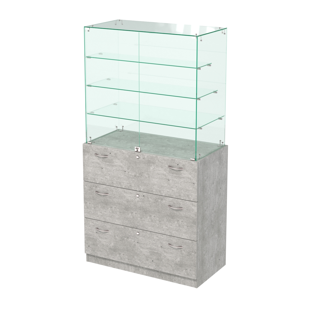 Прилавок с тремя стеклянными полками и выдвижными ящиками Селена-103 Метрополитан Грей