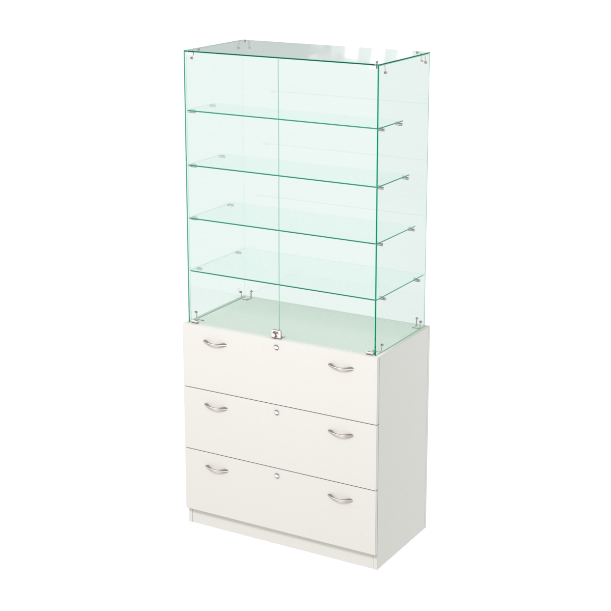 Прилавок с четырьмя стеклянными полками и выдвижными ящиками Селена-109 Белый