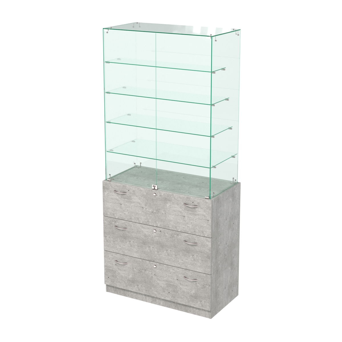 Прилавок с четырьмя стеклянными полками и выдвижными ящиками Селена-109 Метрополитан Грей
