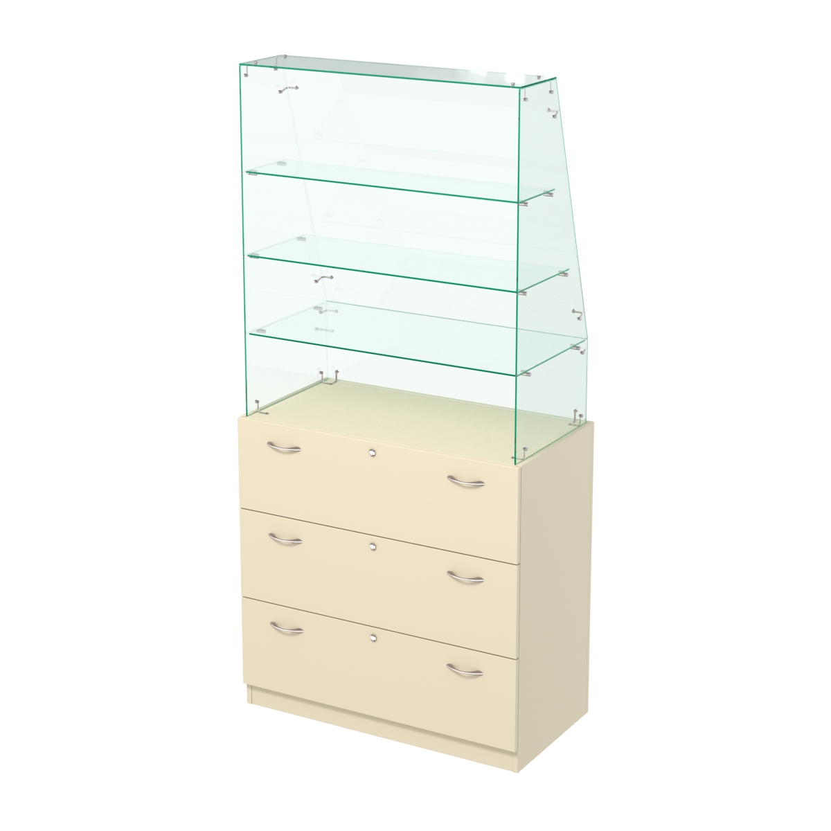 Прилавок с наклонным фасадным стеклом Селена-15 Крем Вайс