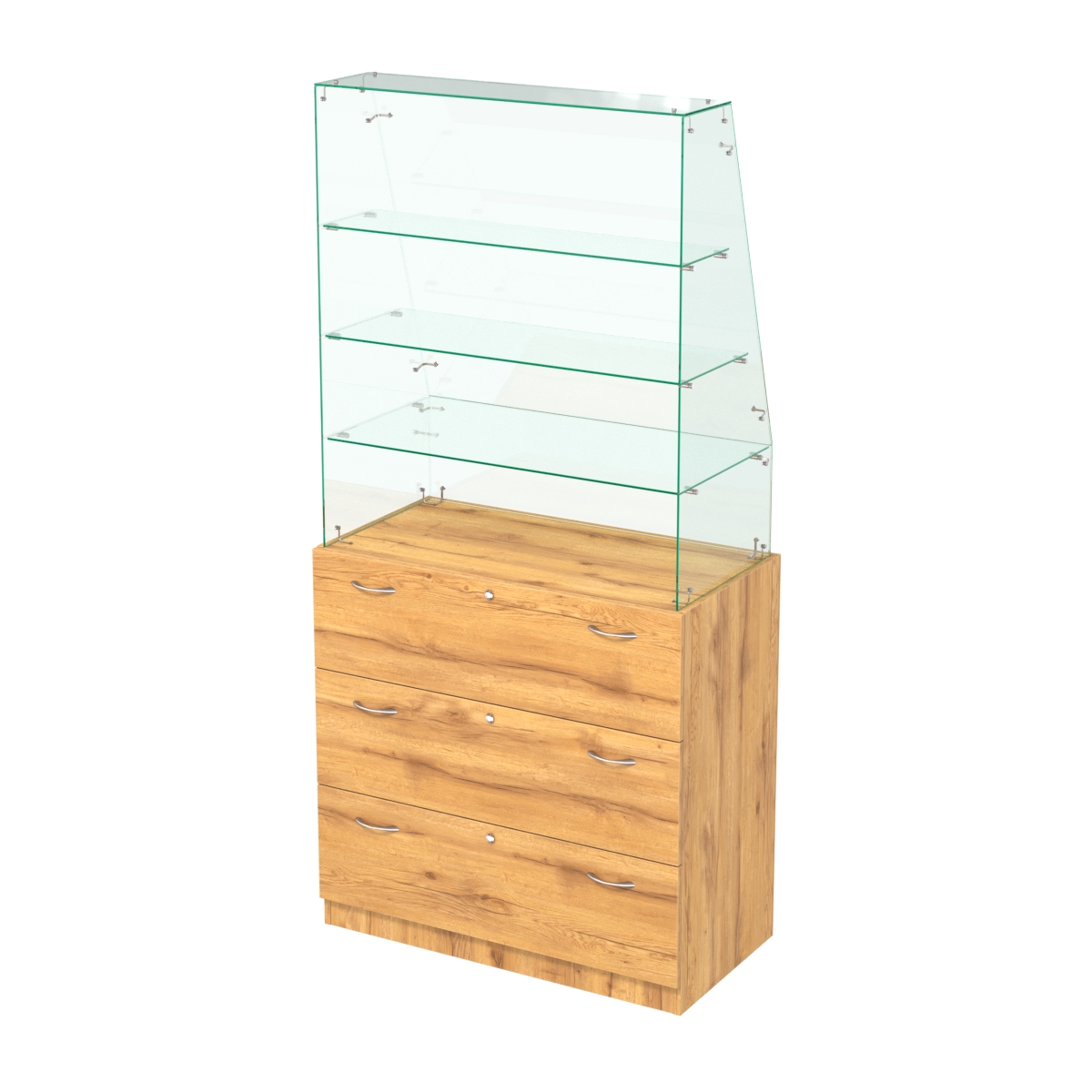 Прилавок с наклонным фасадным стеклом Селена-15 Дуб Золотистый