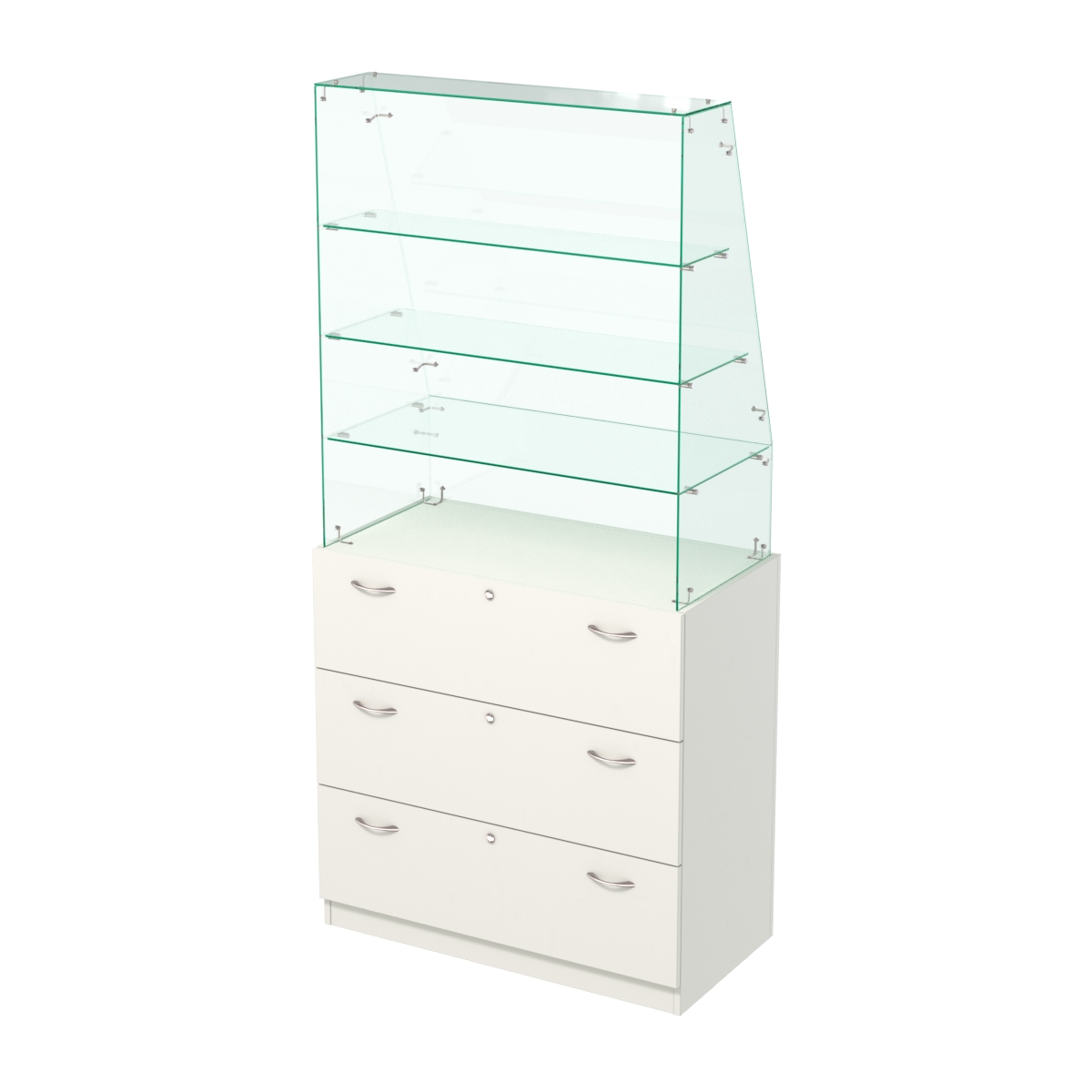 Прилавок с наклонным фасадным стеклом Селена-15 Белый