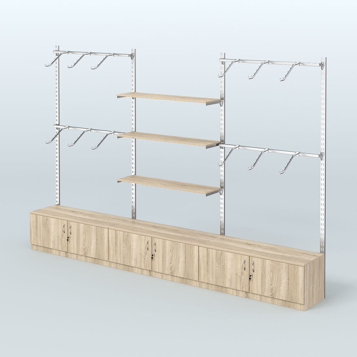 Система ГЛОБАЛ с поручнями под хром, полками и тумбами Т21 №6 (3600 мм) Дуб Сонома