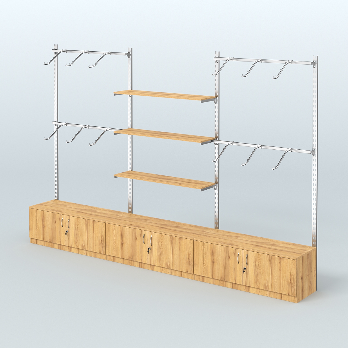 Система ГЛОБАЛ с поручнями под хром, полками и тумбами Т21 №6 (3600 мм) Дуб Золотистый