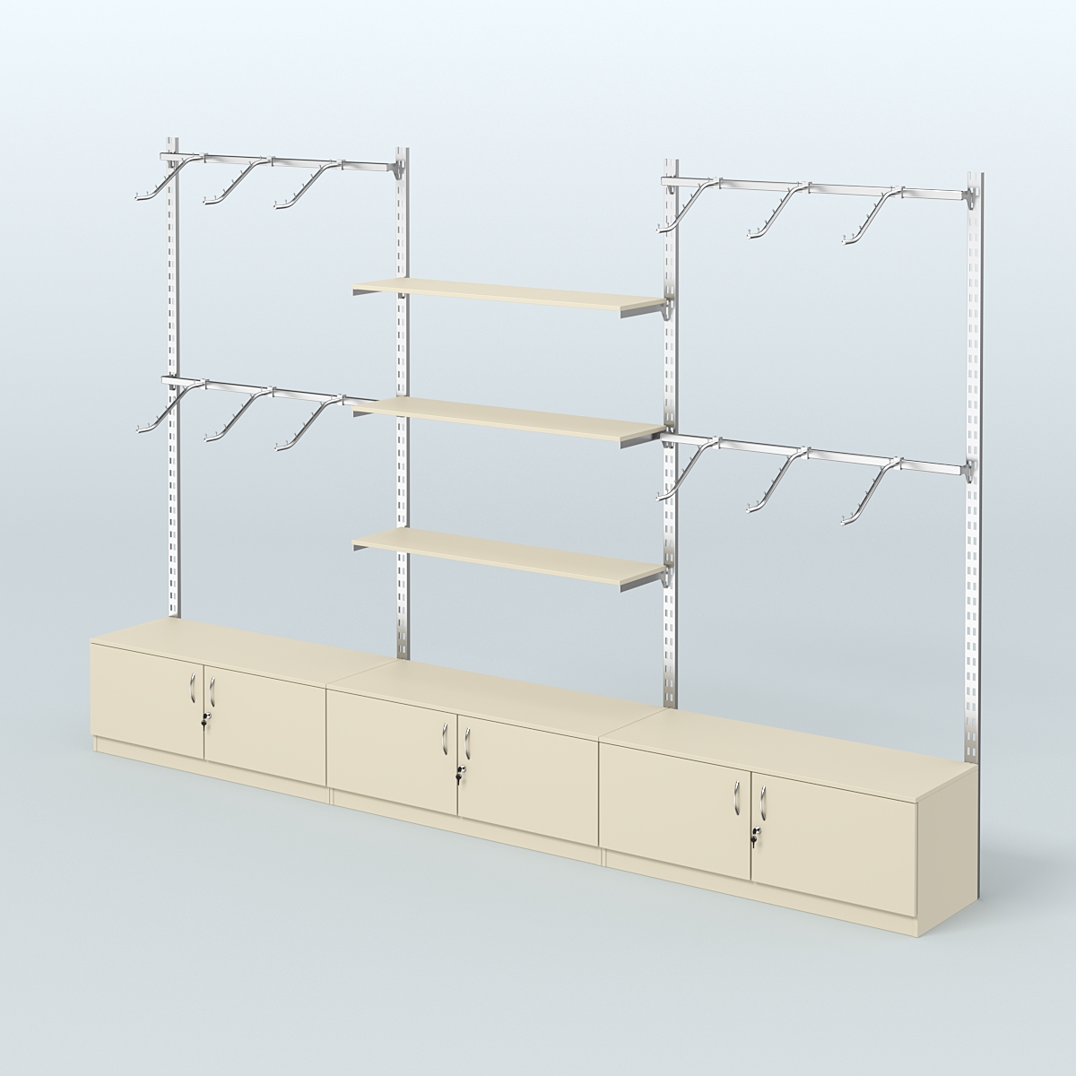 Система ГЛОБАЛ с поручнями под хром, полками и тумбами Т21 №6 (3600 мм) Крем Вайс