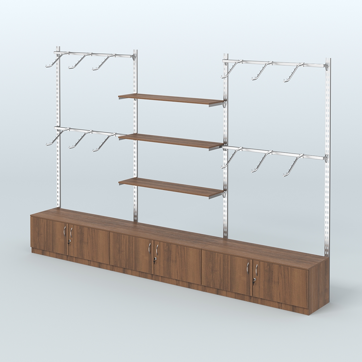 Система ГЛОБАЛ с поручнями под хром, полками и тумбами Т21 №6 (3600 мм) Орех