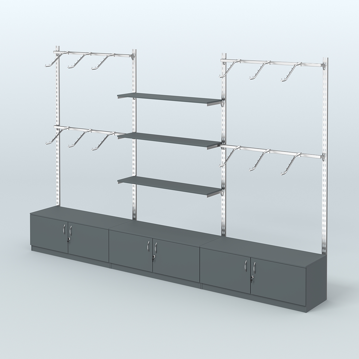 Система ГЛОБАЛ с поручнями под хром, полками и тумбами Т21 №6 (3600 мм) Темно-Серый