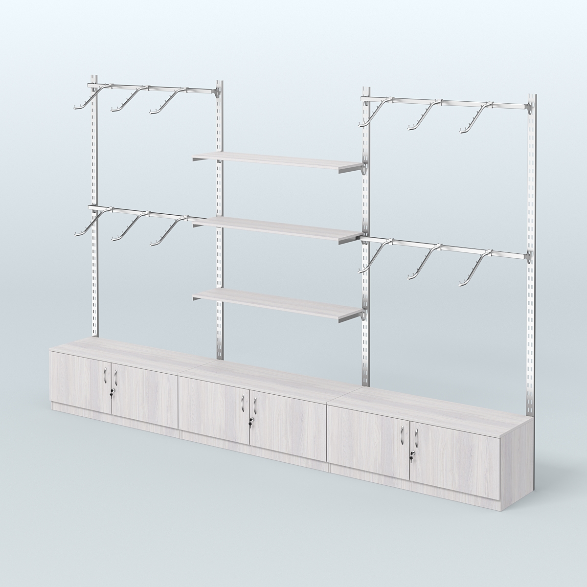 Система ГЛОБАЛ с поручнями под хром, полками и тумбами Т21 №6 (3600 мм) Ясень Анкор светлый
