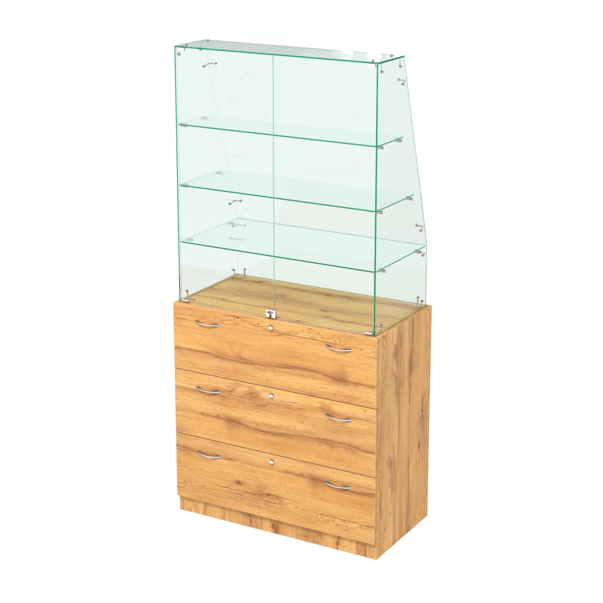 Закрытый прилавок с наклонным фасадным стеклом Селена-115 Дуб Золотистый