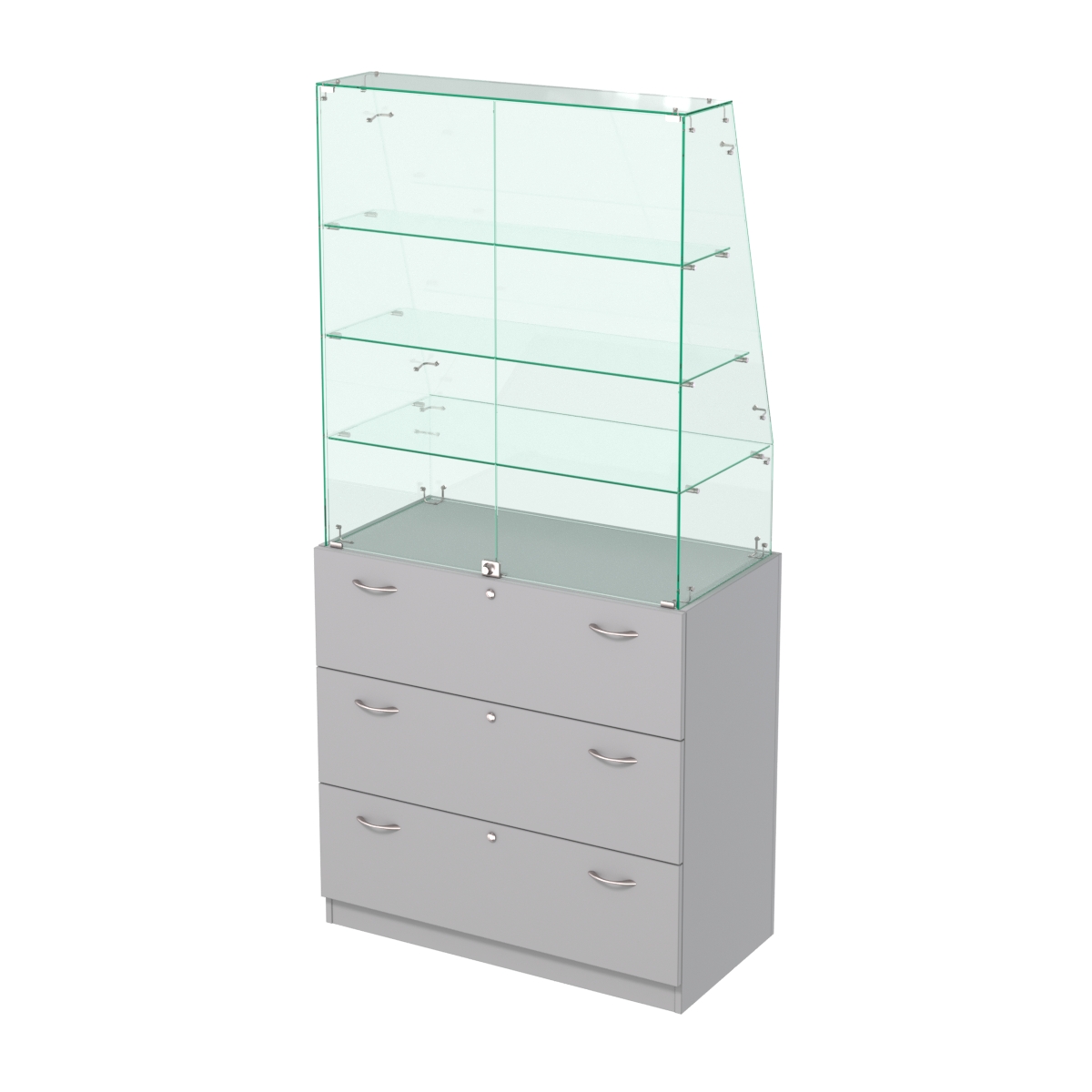 Закрытый прилавок с наклонным фасадным стеклом Селена-115 Серый